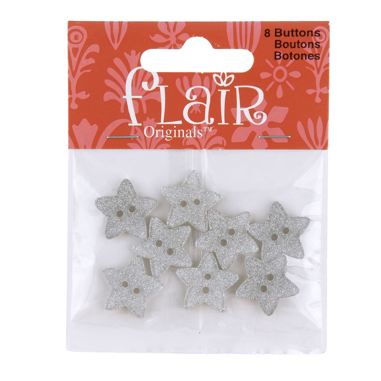 Flair Originals 5/8" Silver Glitter Star Buttons, 8ct.